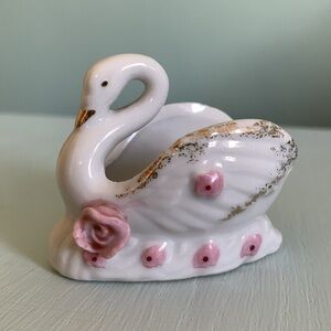 💐Tiny Swan with rosettes made in Japan ceramic hand painted